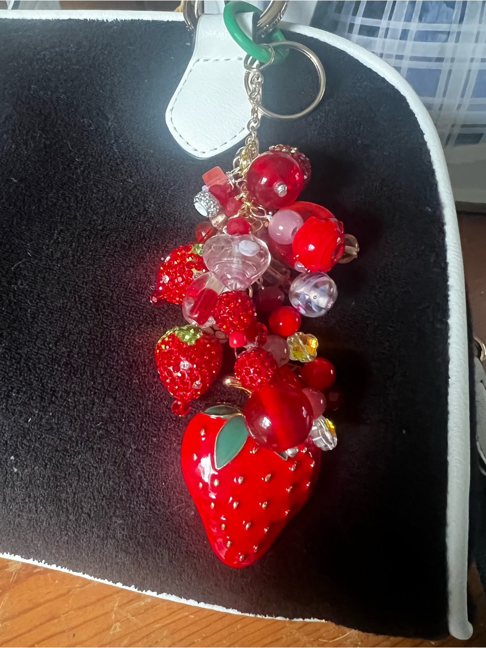 Hand Crafted Red Strawberry Cluster Charm Keychain